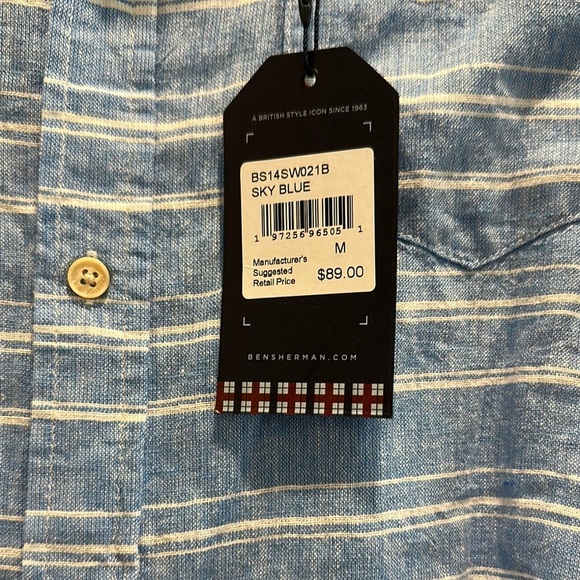 Ben Sherman Sky Blue Linen Button Down Shirt - Picture 4 of 5